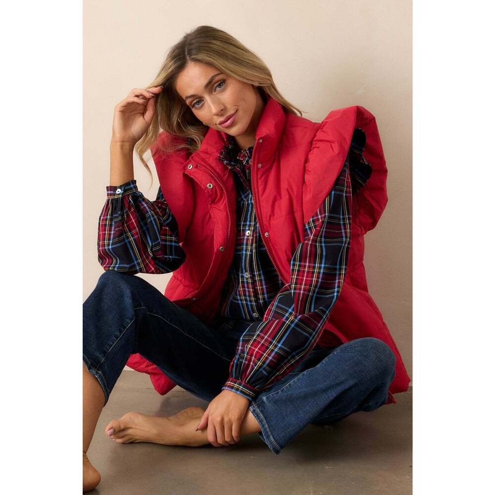 Red Dress Cherry on Top Red Flutter Sleeve Puffer Vest Size LL / Red